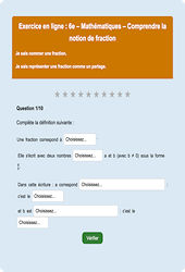 Cours et exercice : Notion de fractions - Fiches  - Exercice en ligne : 8ème Harmos