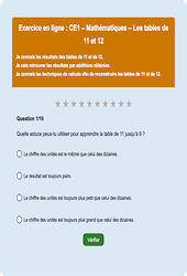 Leçon, exercice et évaluation :<br/> Tables de 11 et de 12 - Tables de multiplication - Fiches  - Exercice en ligne : 4ème Harmos