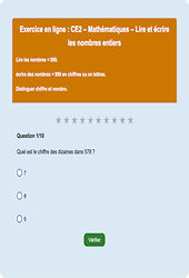 Leçon, exercice et évaluation :<br/> Lire / écrire - Nombres entiers < 1000 - Fiches  - Exercice en ligne : 5ème Harmos