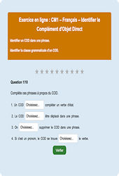 Leçon, exercice et évaluation :<br/> complément du verbe- Fiches COD, COI, COS - Fiches  - Exercice en ligne : 6ème Harmos
