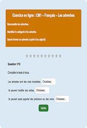 Les adverbes - Fiches Exercice en ligne  - Fiches Français - Grammaire : 6ème Harmos