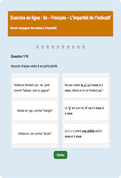 L'imparfait de l’indicatif - Fiches Exercice en ligne  - Fiches Français - Conjugaison : 8ème Harmos