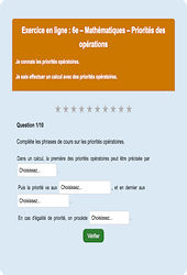 Priorités opératoires - Fiches Exercice en ligne  - Fiches Mathématiques - Nombres et calculs : 8ème Harmos