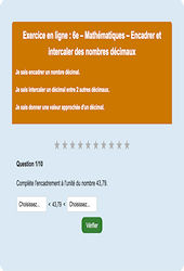 Encadrer et intercaler des nombres décimaux - Fiches  - Exercice en ligne : 8ème Harmos