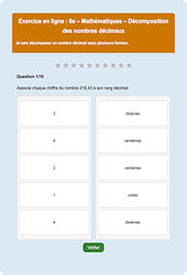 Décomposition des nombres décimaux - Fiches Exercice en ligne  - Fiches Mathématiques - Nombres et calculs : 8ème Harmos