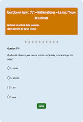Leçon, exercice et évaluation :<br/> Temps et durée heure, minute, seconde - Fiches  - Exercice en ligne : 4ème Harmos