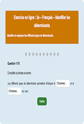 Cours et exercice : Article et déterminant - Fiches  - Exercice en ligne : 11ème Harmos