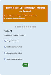 Leçon, exercice et évaluation :<br/> Monnaie et prix euros - Fiches  - Exercice en ligne (2) : 4ème Harmos