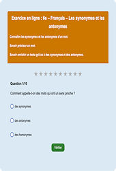 Cours et exercice : Mots de sens contraire - Fiches  - Exercice en ligne : 8ème Harmos