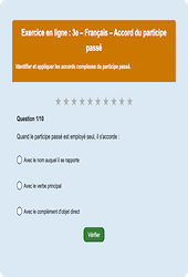 Cours et exercice : Accord du participe passé - Fiches  - Exercice en ligne : 11ème Harmos