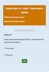 Cours et exercice : Phrases simples et complexes - Français  - Exercice en ligne : 8ème Harmos