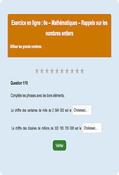 Cours et exercice : Nombres entiers - Fiches  - Exercice en ligne : 8ème Harmos