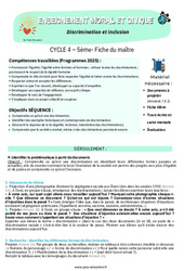 Séquence - Fiche de préparation Discrimination et inclusion - Séquence complète - EMC : 9eme Harmos - PDF à imprimer
