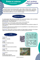 Exercice Poésie et création (Extrait de la bible) - Atelier de lecture : 8ème Harmos - PDF à imprimer