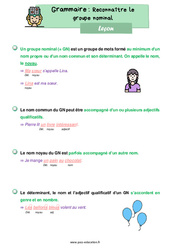 Séquence - Fiche de préparation Le groupe nominal (GN minimal) - Séquence complète : 4ème Harmos - PDF à imprimer