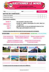 Evaluation Les différents paysages à travers le monde - Examen Evaluation - Apis & ses amis : 5ème Harmos - PDF à imprimer