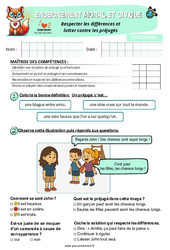 Evaluation Respecter les différences et lutter contre les préjugés - Examen Evaluation - EMC : 4ème Harmos - PDF à imprimer