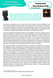 Exercice Frankenstein (Mary Shelley) 1818 - Littérature : 11ème Harmos - PDF à imprimer