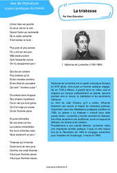 Exercice La tristesse (Alphonse de Lamartine) - Littérature : 11ème Harmos - PDF à imprimer