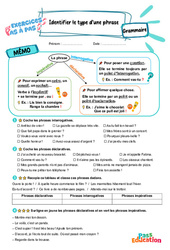Identifier le type d’une phrase - Exercices Pas à Pas : 5ème Harmos - PDF à imprimer