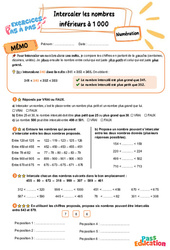Intercaler les nombres inférieurs à 1 000 - Exercices Pas à Pas : 5ème Harmos - PDF à imprimer