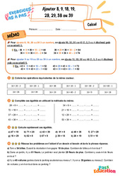 Ajouter 8, 9, 18, 19, 28, 29, 38 ou 39 - Exercices Pas à Pas : 5ème Harmos - PDF à imprimer