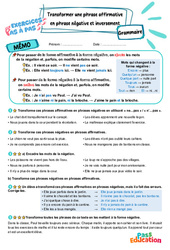 Transformer une phrase affirmative en phrase négative et inversement - Exercices Pas à Pas : 7ème Harmos - PDF à imprimer