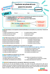 Transformer une phrase de la voix passive à la voix active - Exercices Pas à Pas : 7ème Harmos - PDF à imprimer