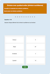 Division euclidienne - Fiches Exercice en ligne  - Fiches Mathématiques - Nombres et calculs : 8ème Harmos