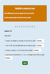 Identifier le nombre du nom - Fiches Exercice en ligne  - Fiches Français - Orthographe - Étude de la langue : 4ème Harmos