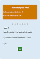 Accord du groupe nominal - Fiches Exercice en ligne  - Fiches Français - Orthographe - Étude de la langue : 4ème Harmos