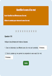 Identifier le sens d’un mot - Fiches Exercice en ligne  - Fiches Français - Vocabulaire / Lexique - Étude de la langue : 4ème Harmos