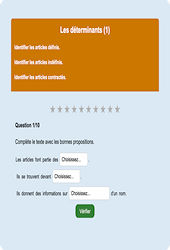 Les déterminants - Fiches Exercice en ligne  - Fiches Français - Grammaire - Étude de la langue : 6ème Harmos