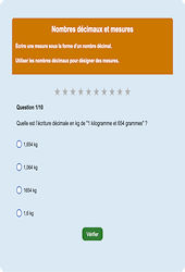 Nombres décimaux et mesures - Fiches Exercice en ligne  - Fiches Mathématiques - Numération : 6ème Harmos