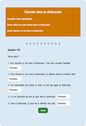 Chercher dans un dictionnaire - Fiches Exercice en ligne  - Fiches Français - Vocabulaire / Lexique - Étude de la langue : 4ème Harmos