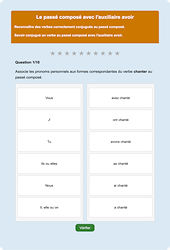Passé composé avec avoir - Fiches Exercice en ligne  - Fiches Français - Conjugaison - Étude de la langue : 6ème Harmos