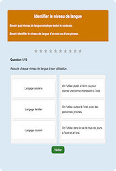Identifier le niveau de langue - Fiches Exercice en ligne  - Fiches Français - Vocabulaire / Lexique - Étude de la langue : 4ème Harmos