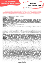 Exercice Antigone, Jean Anouilh - Littérature : 11ème Harmos - PDF à imprimer