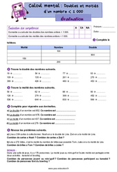 Doubles et moitiés d'un nombre inférieur à 1000 - Examen Evaluation : 6ème Harmos - PDF à imprimer