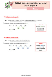 Multiplier un entier par 4 ou par 8 - Cours, Leçon : 6ème Harmos - PDF à imprimer