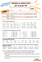 Multiplier un nombre entier par 10 ou par 100 - Exercices Pas à Pas : 7ème Harmos - PDF à imprimer