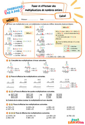 Poser et effectuer des multiplications de nombres entiers - Exercices Pas à Pas : 7ème Harmos - PDF à imprimer