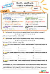 Identifier les différents diviseurs d’un nombre - Exercices Pas à Pas : 7ème Harmos - PDF à imprimer