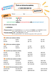 Écrire en lettres les nombres inférieurs à 1 000 000 000 (2) - Exercices Pas à Pas : 7ème Harmos - PDF à imprimer