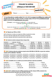 Intercaler les nombres inférieurs à 1 000 000 000 - Exercices Pas à Pas : 7ème Harmos - PDF à imprimer