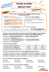 Arrondir un nombre décimal à l’unité - Exercices Pas à Pas : 7ème Harmos - PDF à imprimer