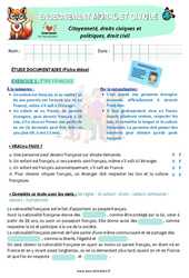 Citoyenneté, droits civiques et politiques, droit civil - Exercices - EMC : 7ème Harmos - PDF à imprimer
