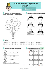 Ajouter ou enlever 10 - Exercices : 4ème Harmos - PDF à imprimer