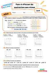 Poser et effectuer des soustractions sans retenue en colonne - Exercices Pas à Pas : 5ème Harmos - PDF à imprimer