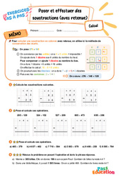 Poser et effectuer des soustractions (avec retenue) en colonne - Exercices Pas à Pas : 5ème Harmos - PDF à imprimer